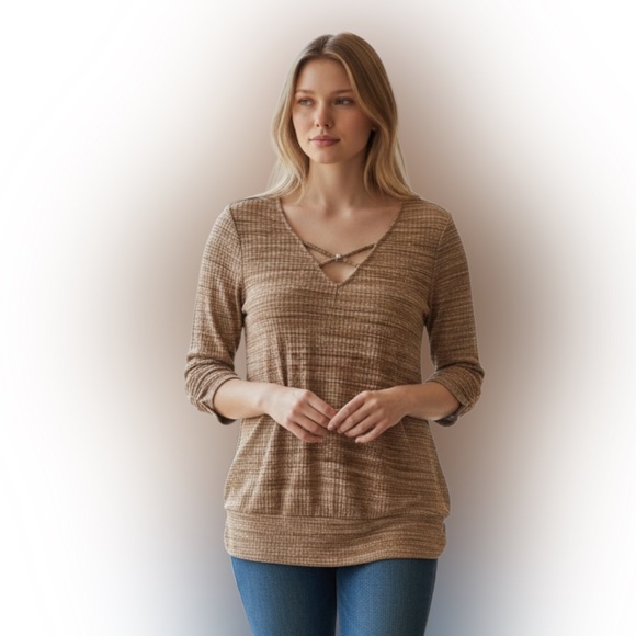 Apt. 9 Tops - Apt. 9 Women's Brown Crisscross Long Sleeve Top